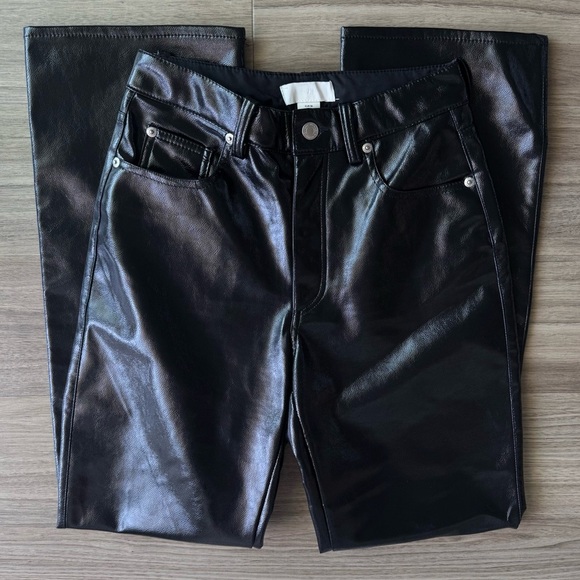 H&M Black Faux Leather Coated Straight Leg Trousers Pants Size 4 - Picture 1 of 6